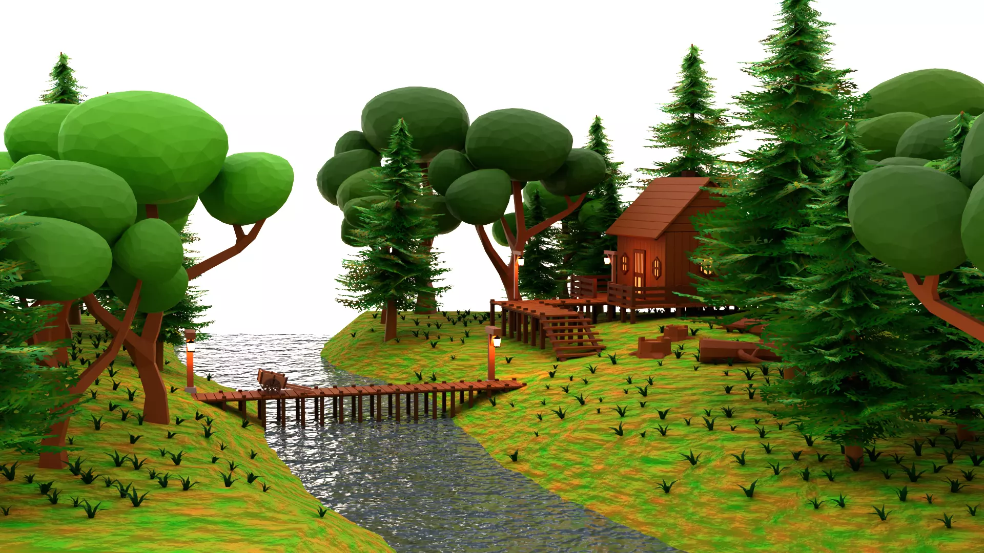 Lowpoly Forest Cabin Low-poly 3D model_0