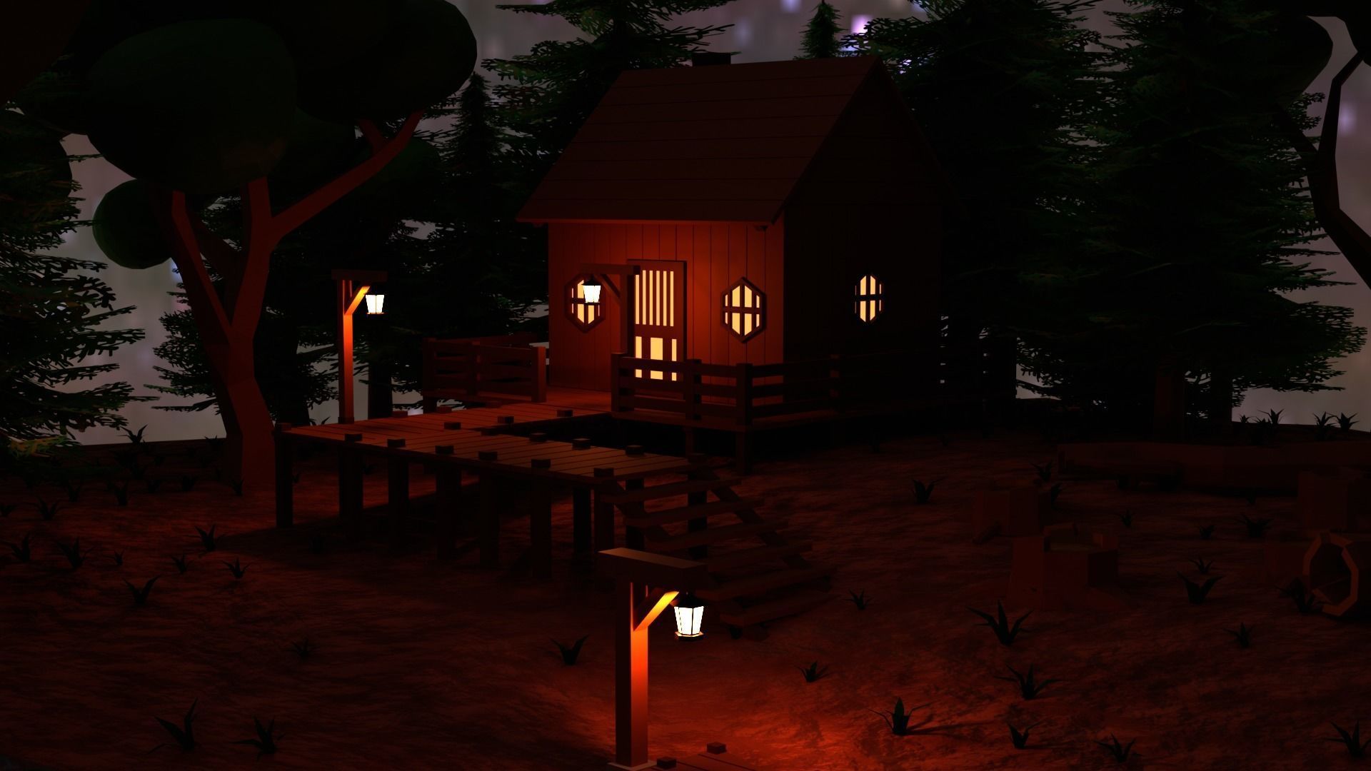 Lowpoly Forest Cabin Low-poly 3D model_3