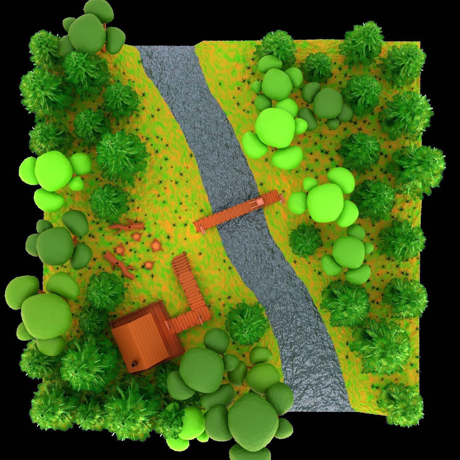 Lowpoly Forest Cabin Low-poly 3D model_5