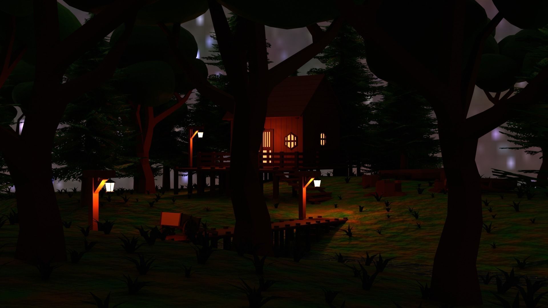 Lowpoly Forest Cabin Low-poly 3D model_6