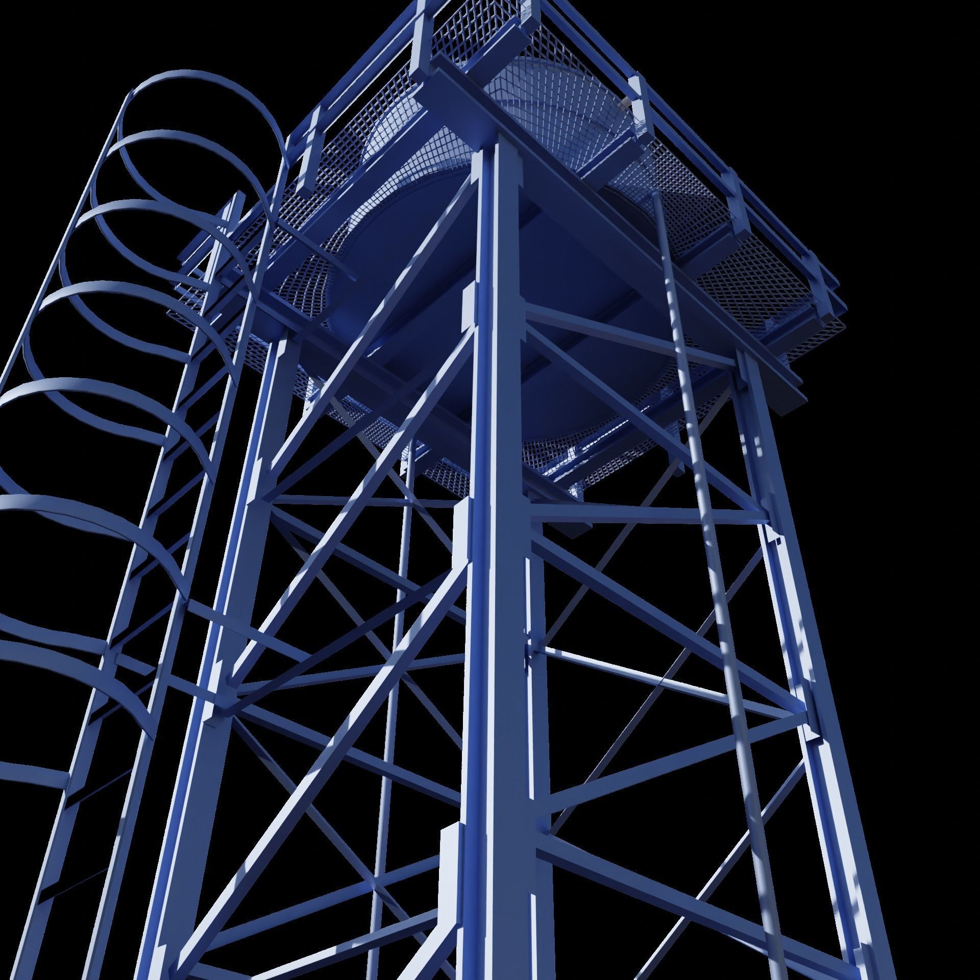 Cylindrical Round Overhead Tank Low-poly 3D model_8