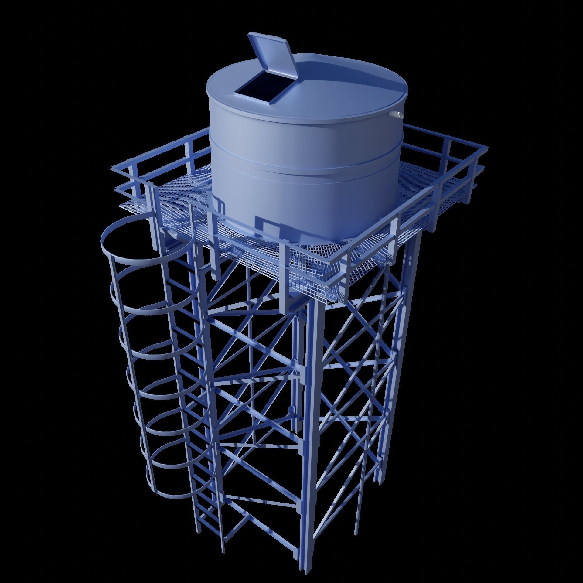 Cylindrical Round Overhead Tank Low-poly 3D model_7