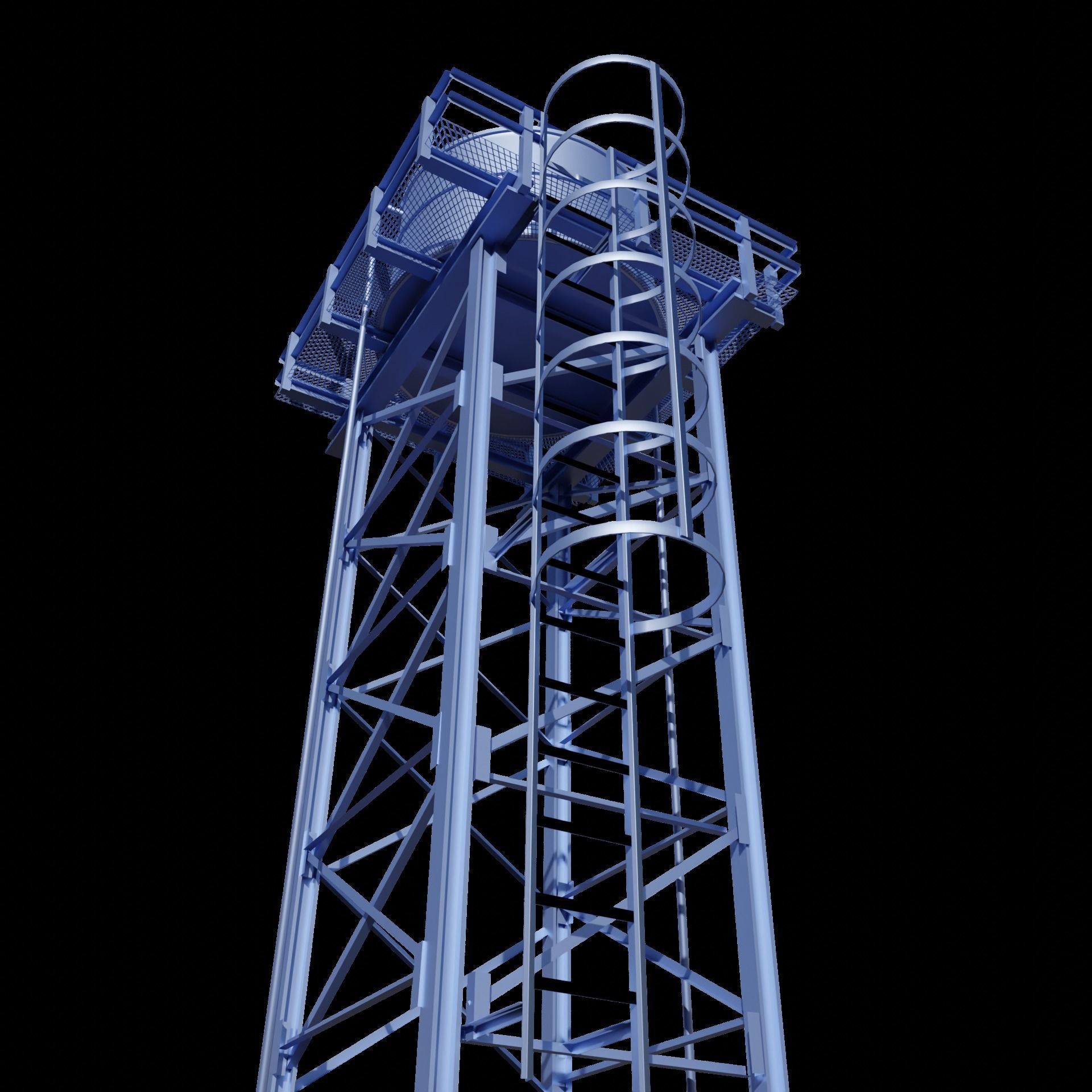 Cylindrical Round Overhead Tank Low-poly 3D model_6