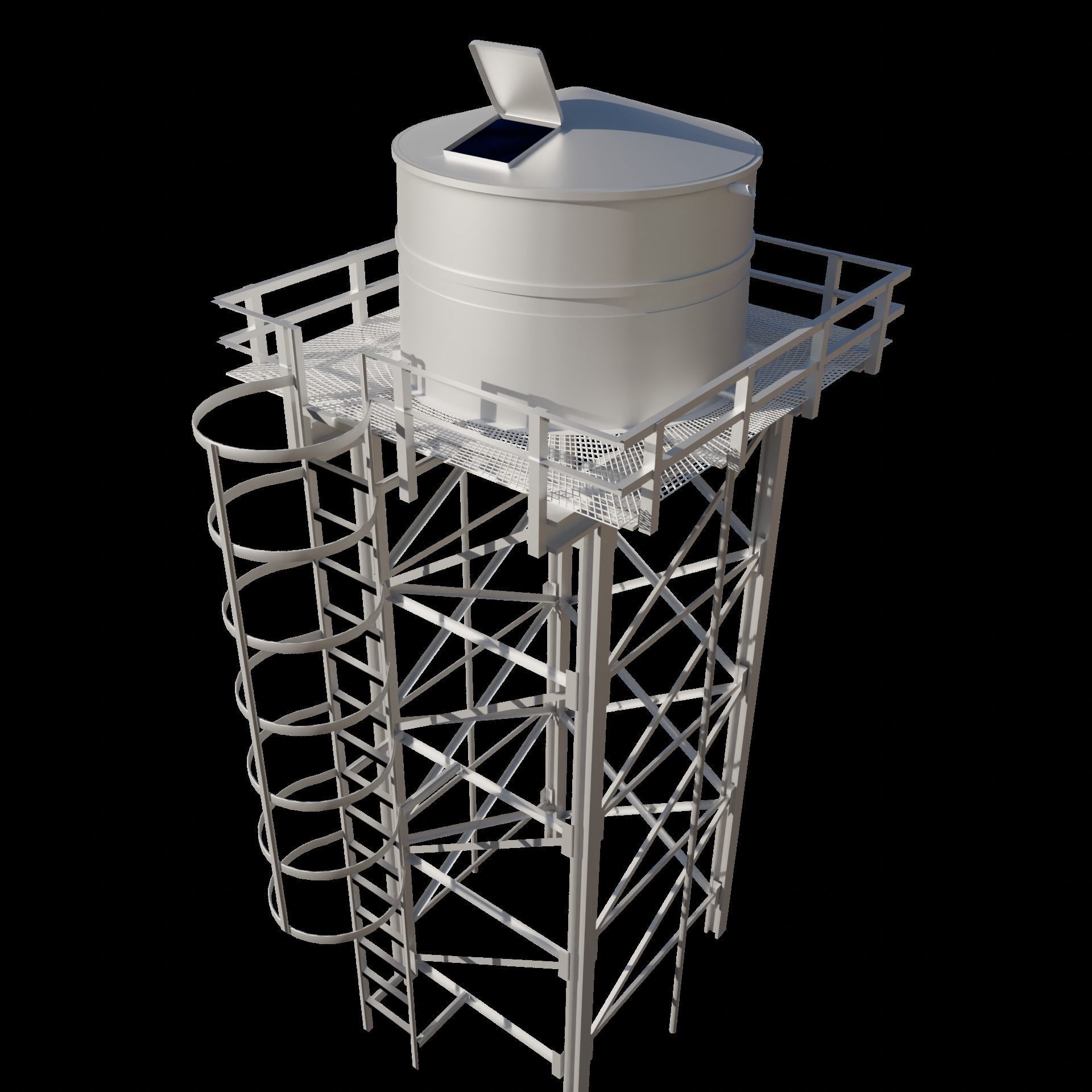 Cylindrical Round Overhead Tank Low-poly 3D model_4
