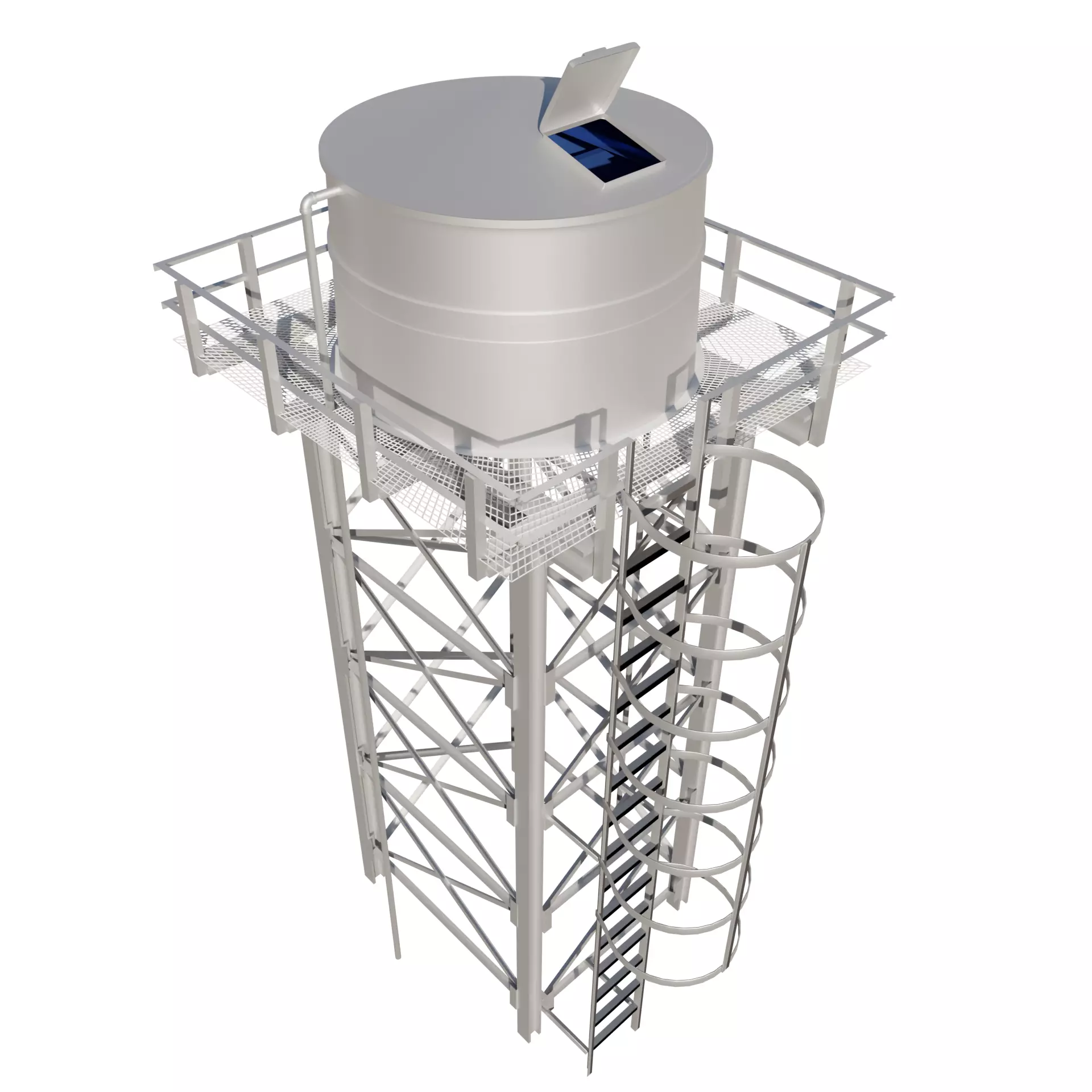 Cylindrical Round Overhead Tank Low-poly 3D model_0