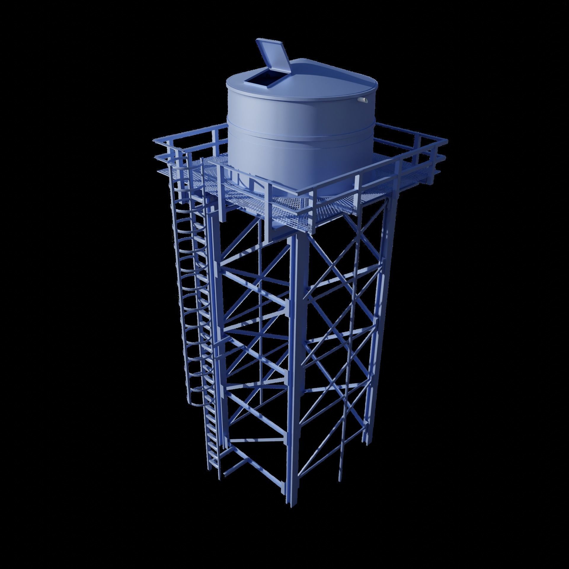 Cylindrical Round Overhead Tank Low-poly 3D model_9