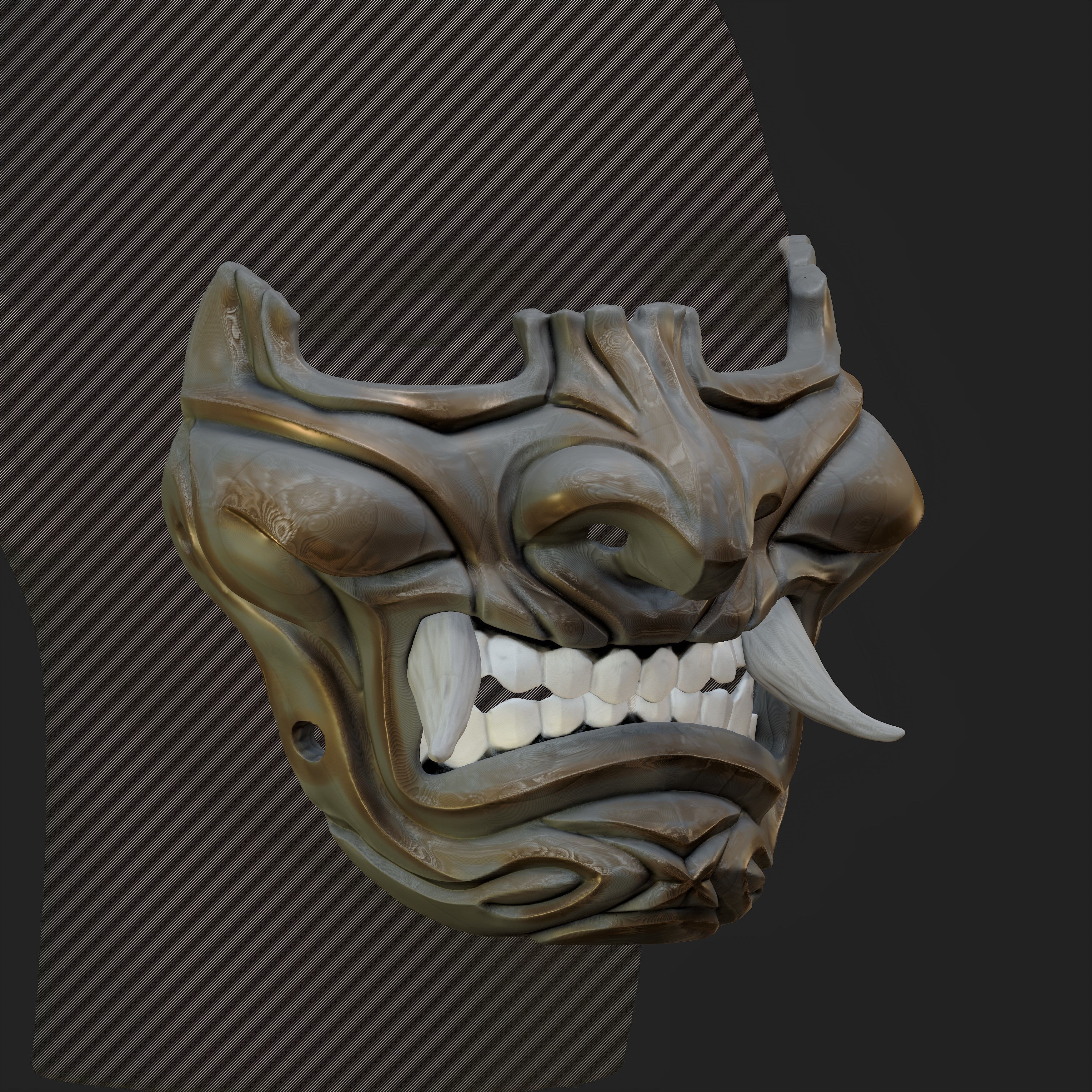 Samurai Oni Mask 04 Half Face 3D print model_1