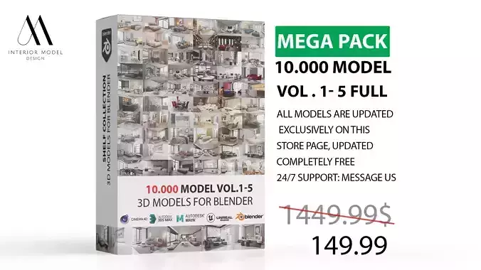 Mega Pack 10 000 furniture  Models Cycles And Eevee 3D model