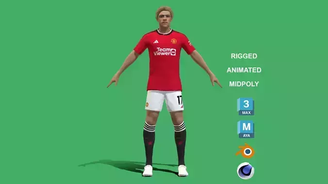 3D Rigged Rasmus Hojlund Manchester United 2024