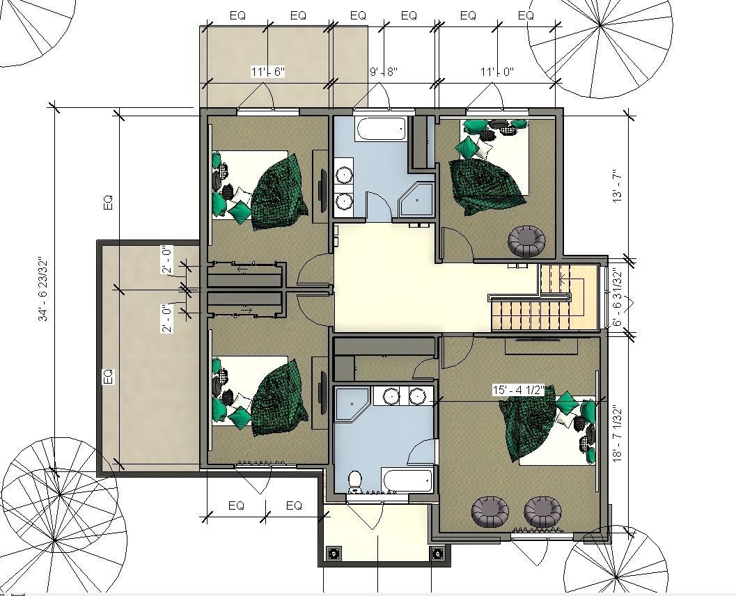 4 Bedroom Family house plan Low-poly 3D model_7