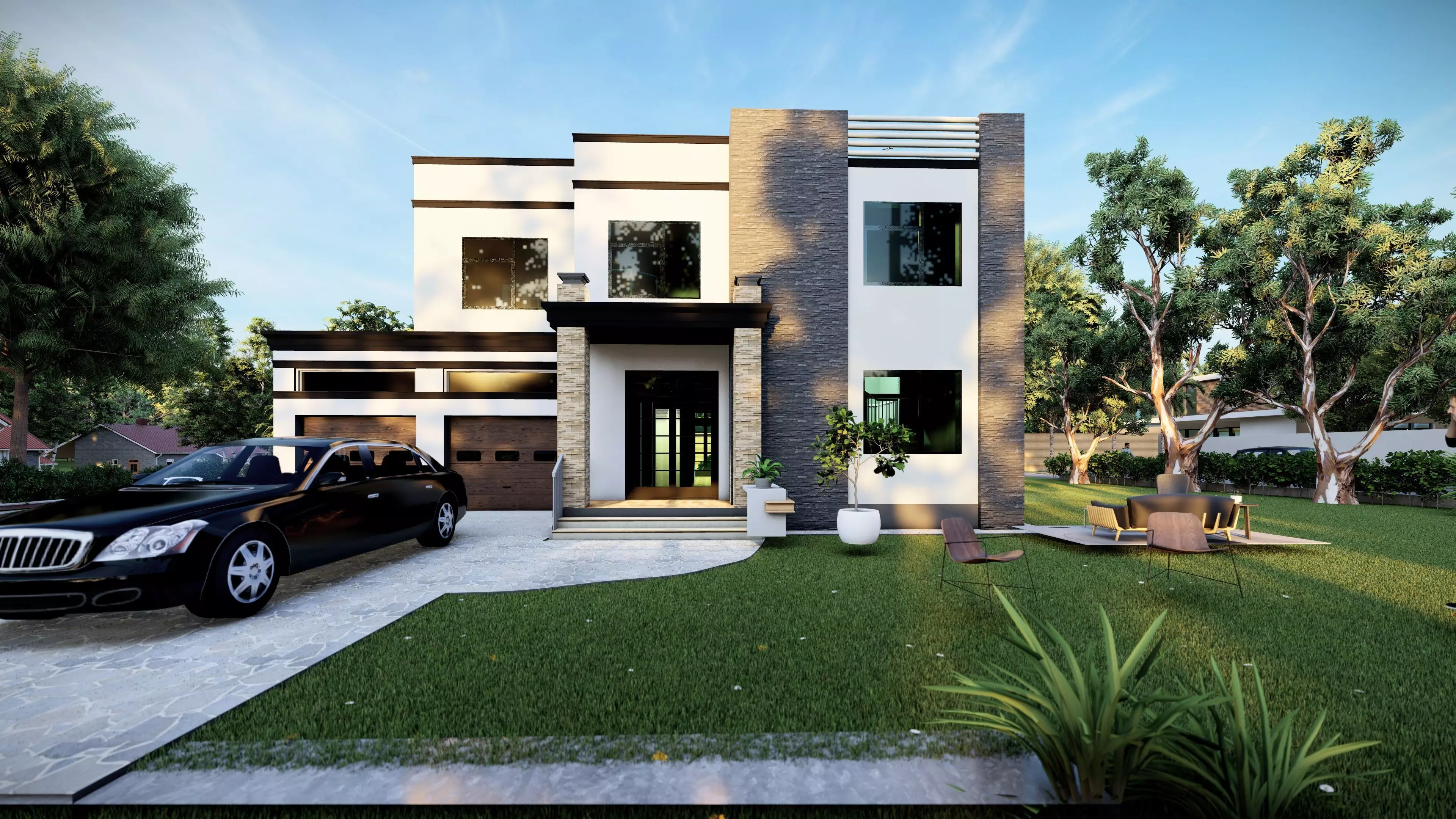 4 Bedroom Family house plan Low-poly 3D model_0