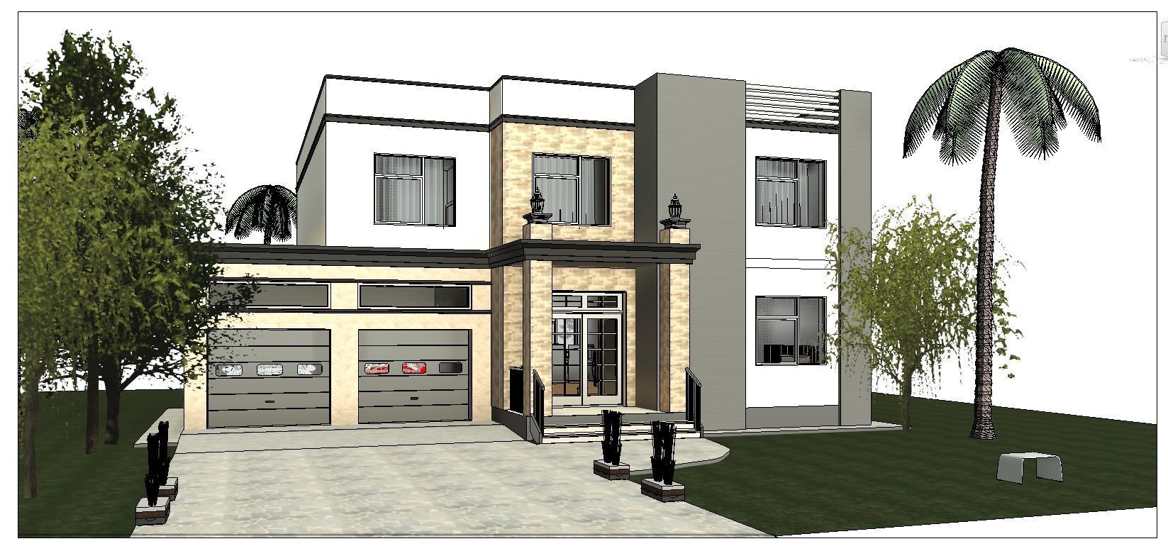 4 Bedroom Family house plan Low-poly 3D model_1