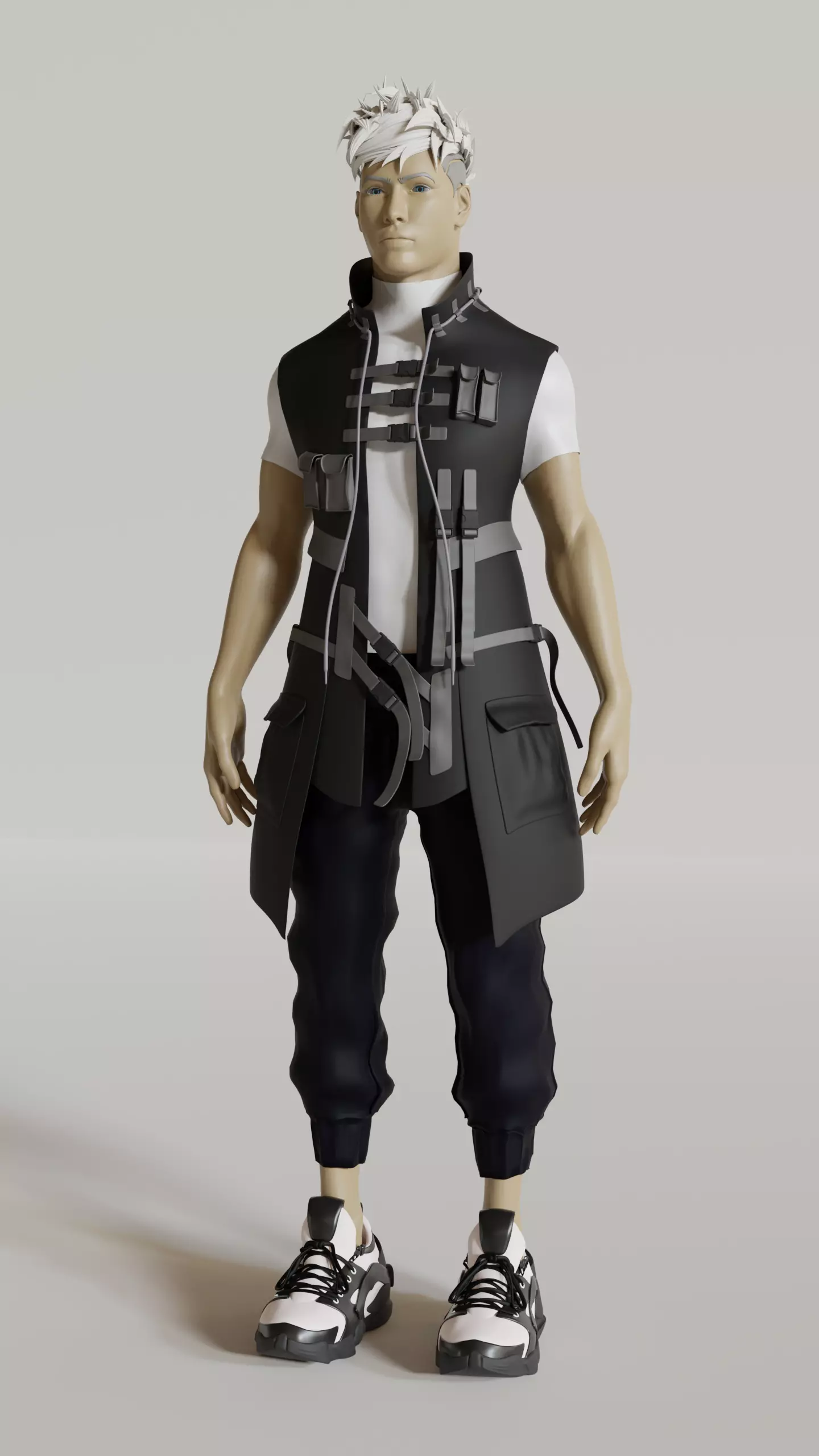 Techwear Jacket Hoodie cut Sleeve Low-poly 3D model_0