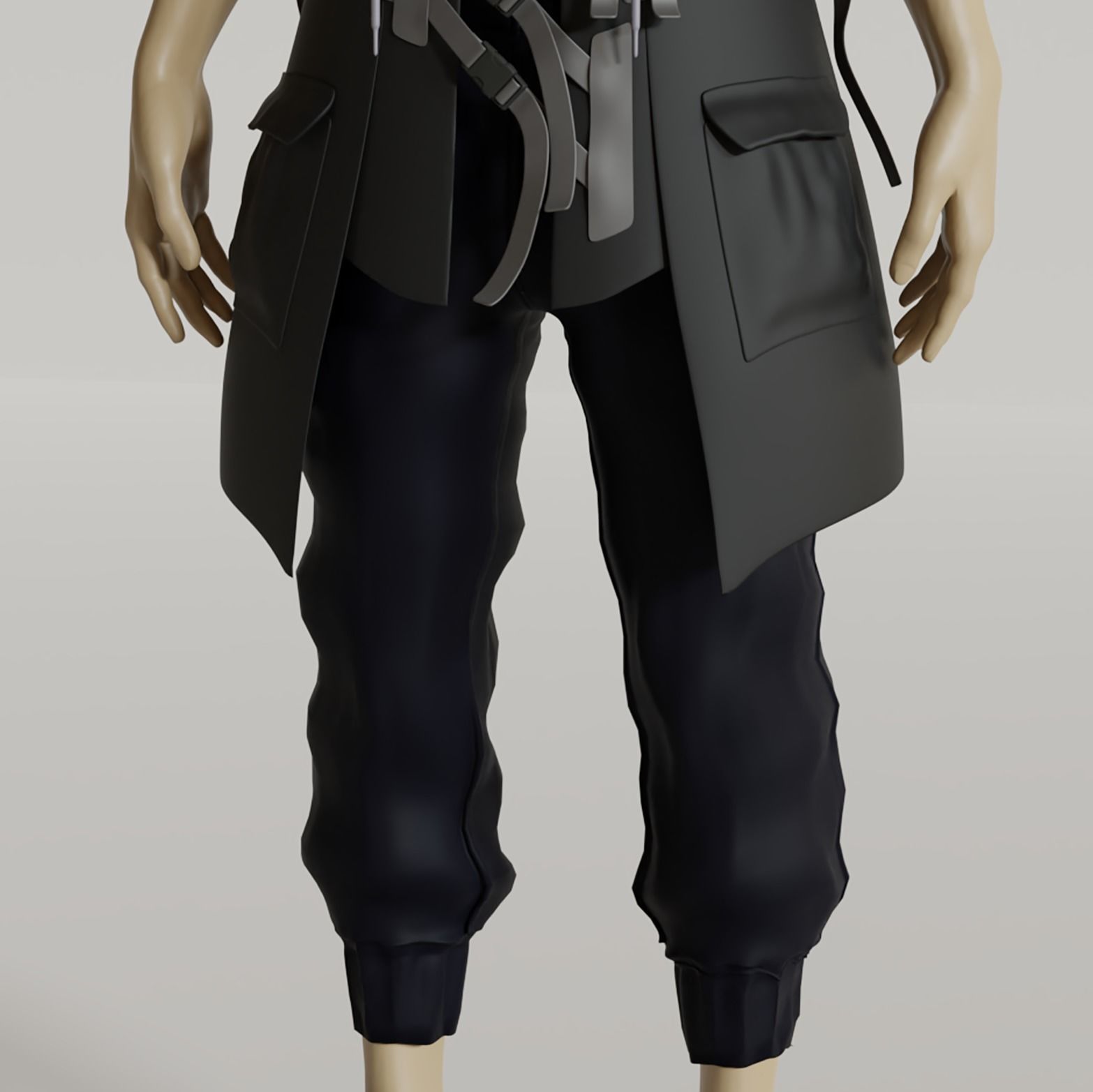 Techwear Jacket Hoodie cut Sleeve Low-poly 3D model_4