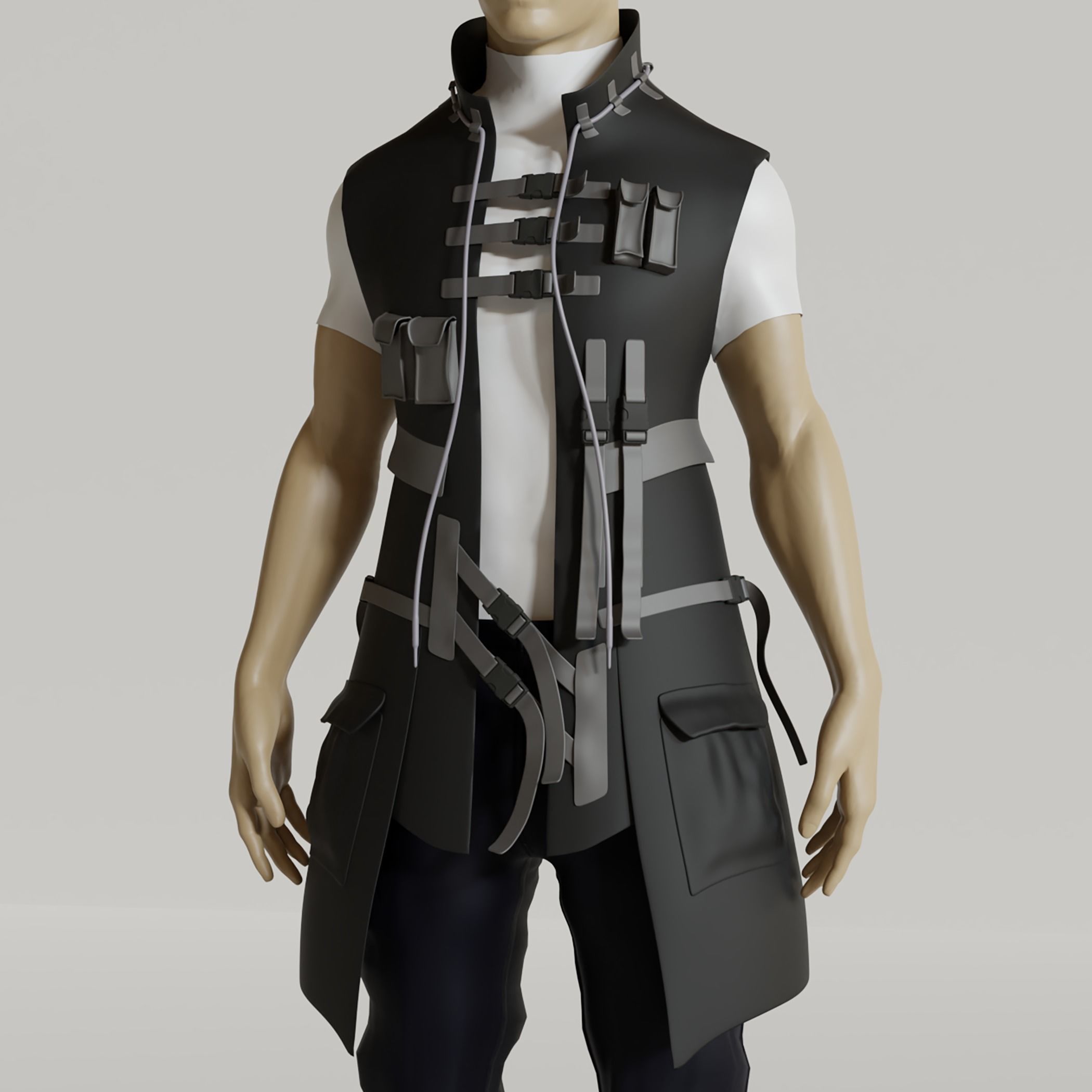 Techwear Jacket Hoodie cut Sleeve Low-poly 3D model_2