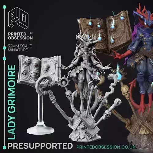 Lady Grimoire - 3D Printable TTRPG - PRESUPPORTED - 32mm 