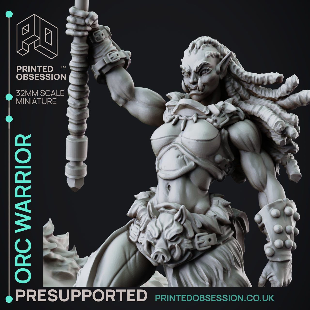 Orc Warrior - 3D Printable TTRPG - PRESUPPORTED - 32mm Scale 3D print model_7