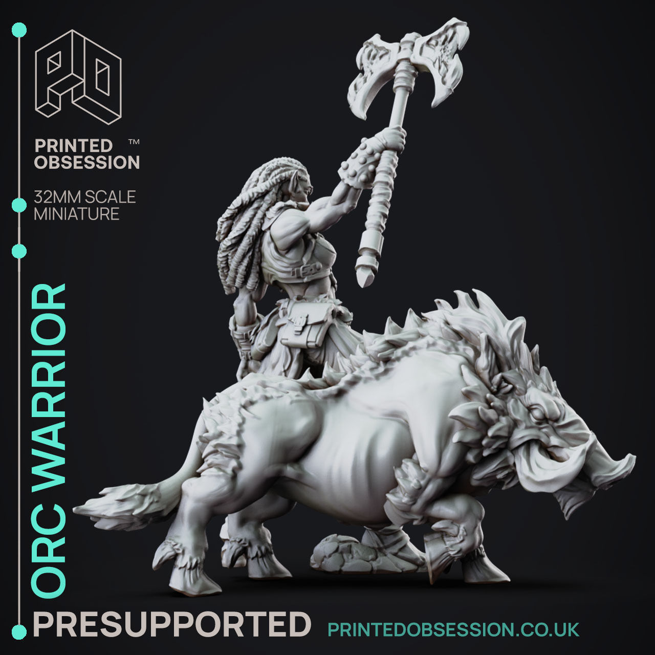 Orc Warrior - 3D Printable TTRPG - PRESUPPORTED - 32mm Scale 3D print model_3