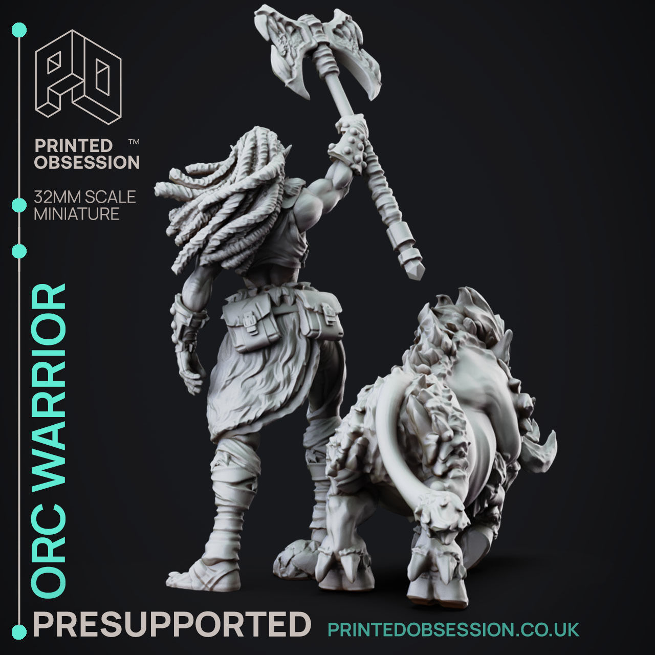 Orc Warrior - 3D Printable TTRPG - PRESUPPORTED - 32mm Scale 3D print model_12