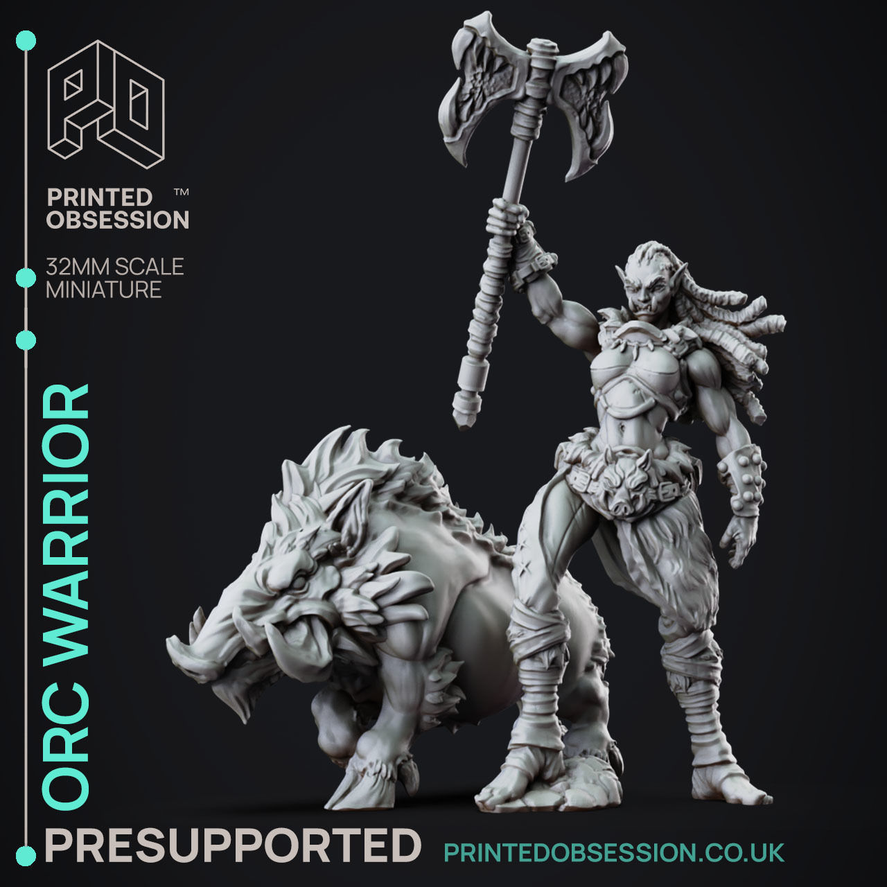 Orc Warrior - 3D Printable TTRPG - PRESUPPORTED - 32mm Scale 3D print model_8