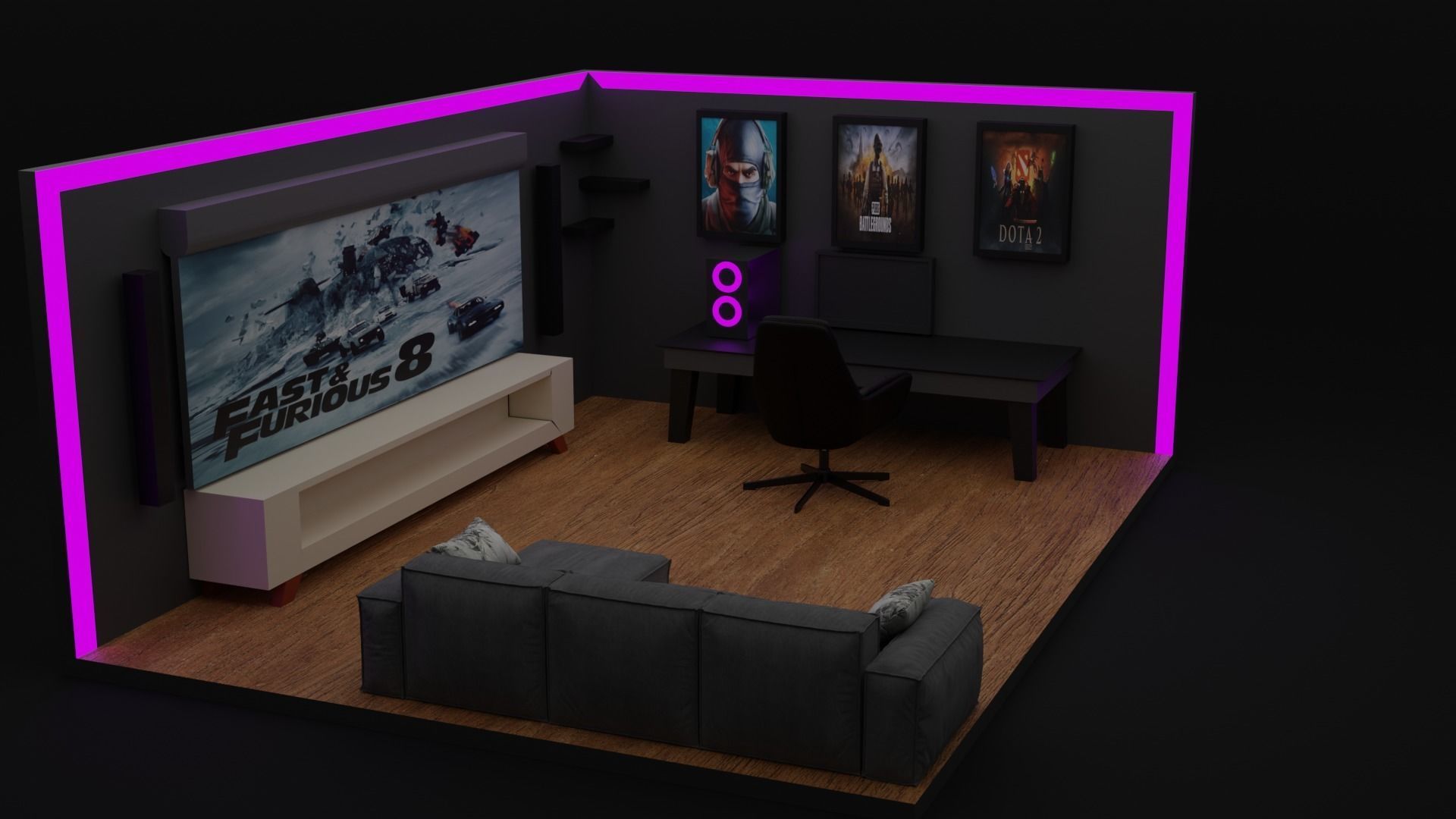 gaming room 3D model_2