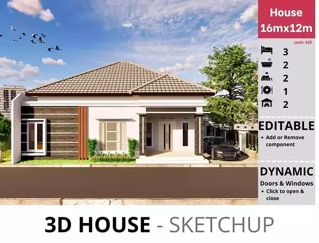House 16x12m code 420 - Sketchup