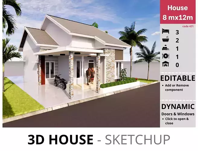 House 8x12m code 421 - Sketchup