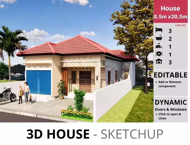 House 8x20m code 422 - Sketchup