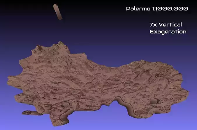 Italy 3D Map of Palermo Provice 1 to 1000000