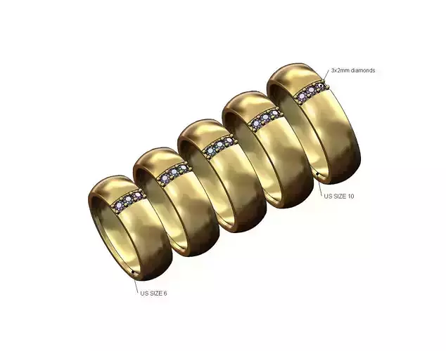 Diamond line 6mm wide dome cigar band US sizes 6to10