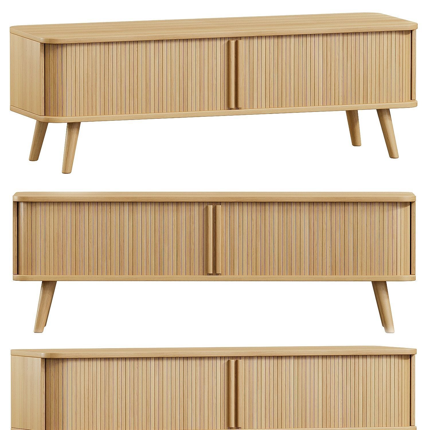 housecosy Oak Slatted TV Unit Fluted Wood Tambour TV Stand 3D model