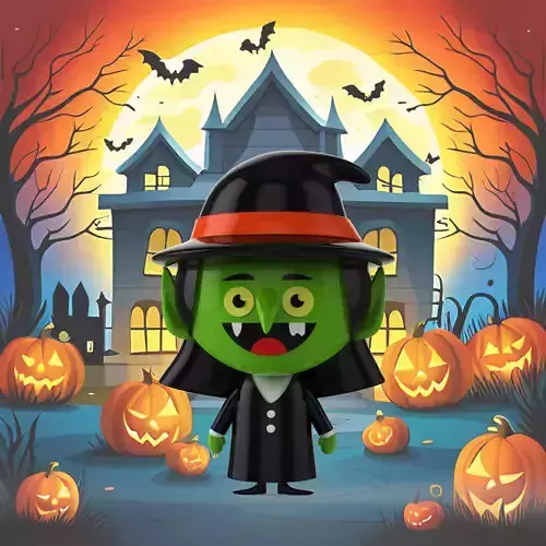 Magic witch 3D model  black and green interwoven charm