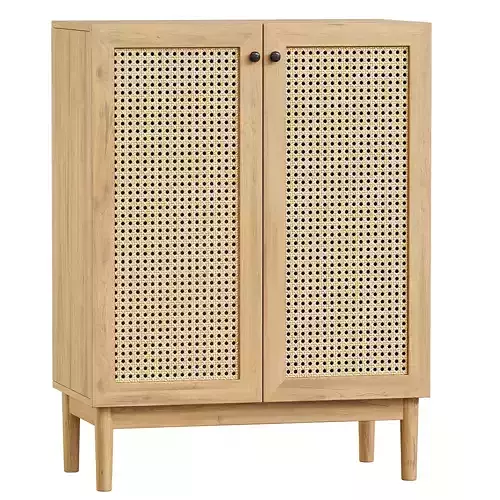 Door Black Rattan Storage Cabinet Vintage Style  Beige