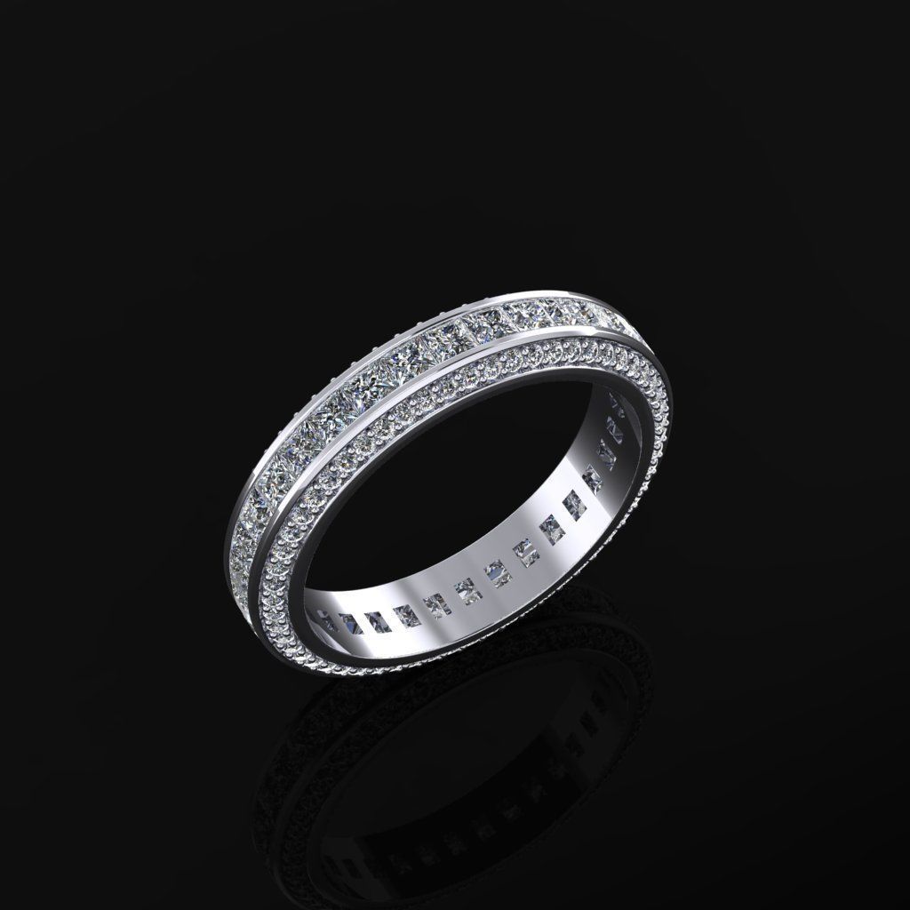 Ring with Princess Diamonds 3D print model_1