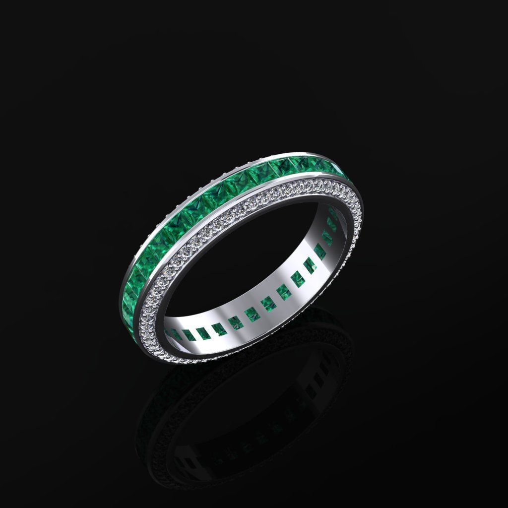 Ring with Princess Diamonds 3D print model_3