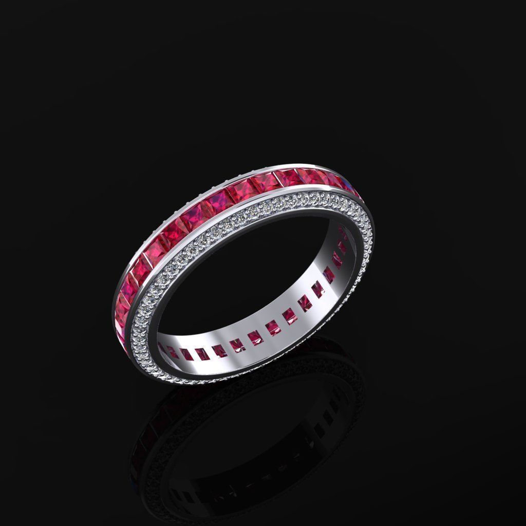 Ring with Princess Diamonds 3D print model_5