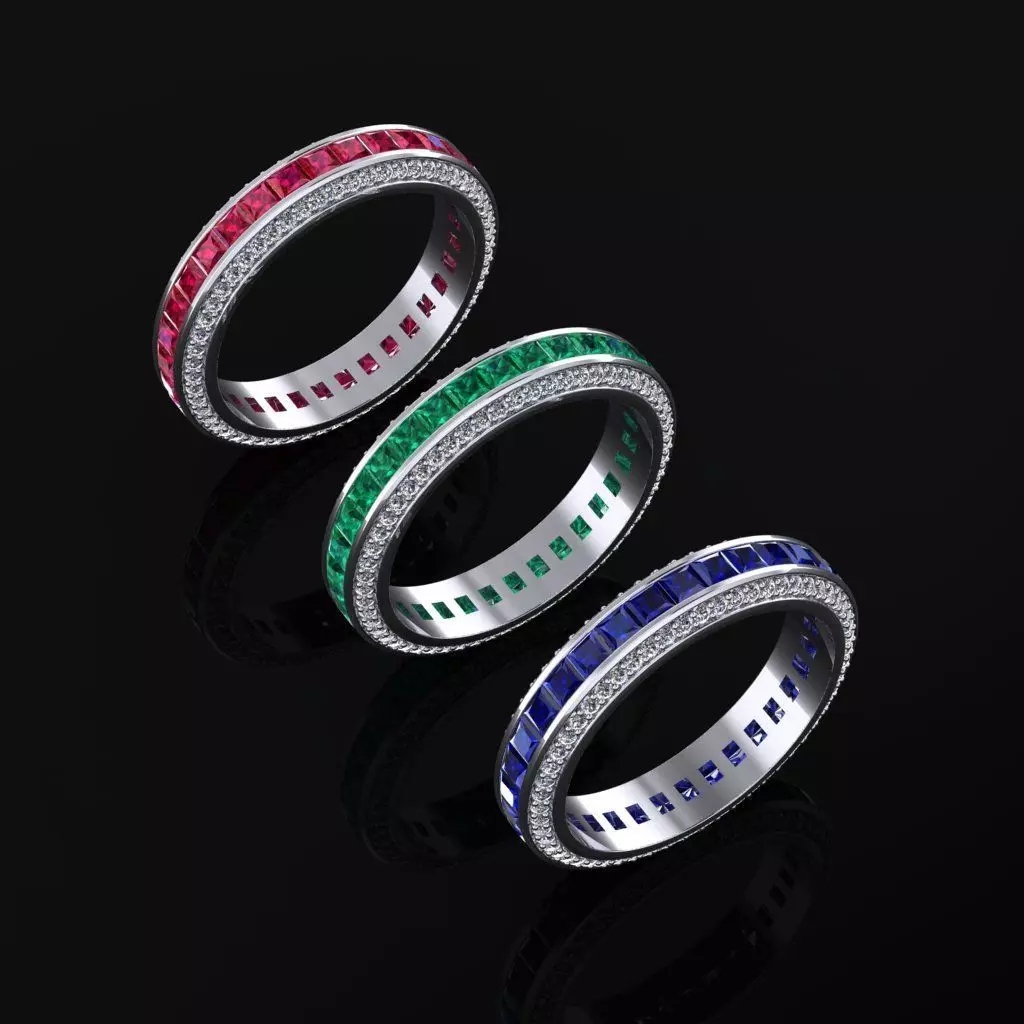 Ring with Princess Diamonds 3D print model_0