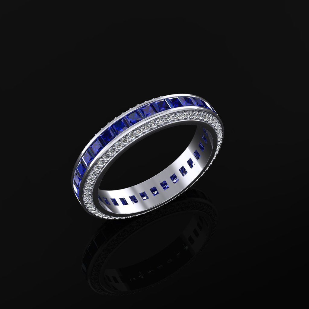 Ring with Princess Diamonds 3D print model_4