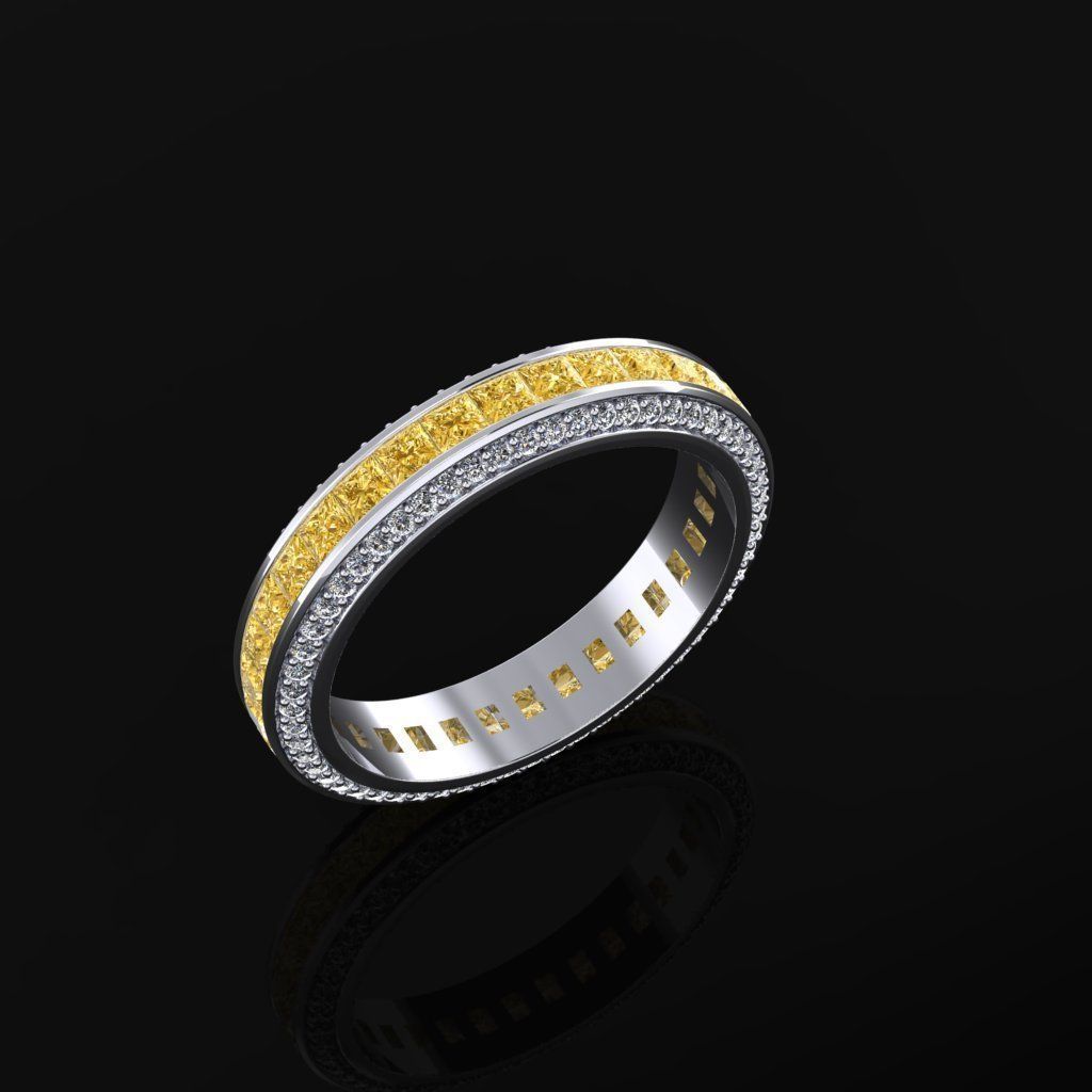 Ring with Princess Diamonds 3D print model_2