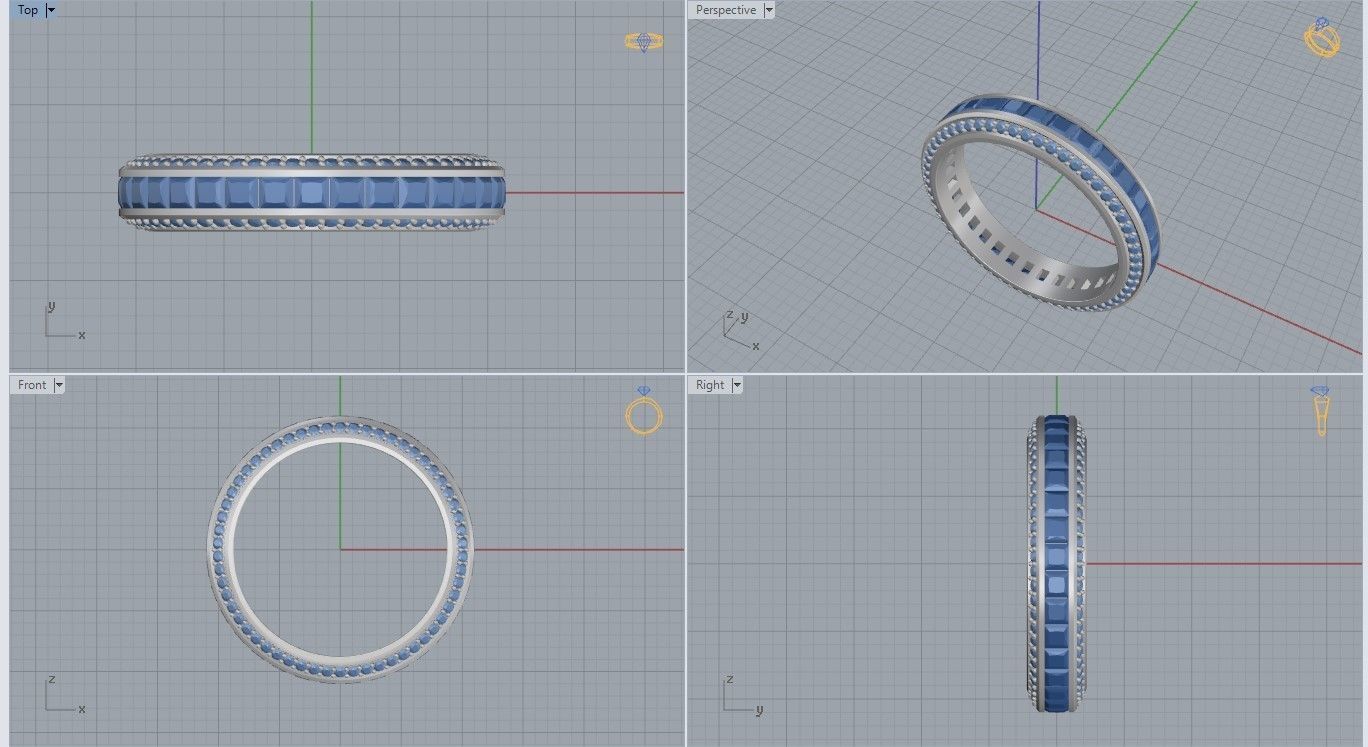 Ring with Princess Diamonds 3D print model_8