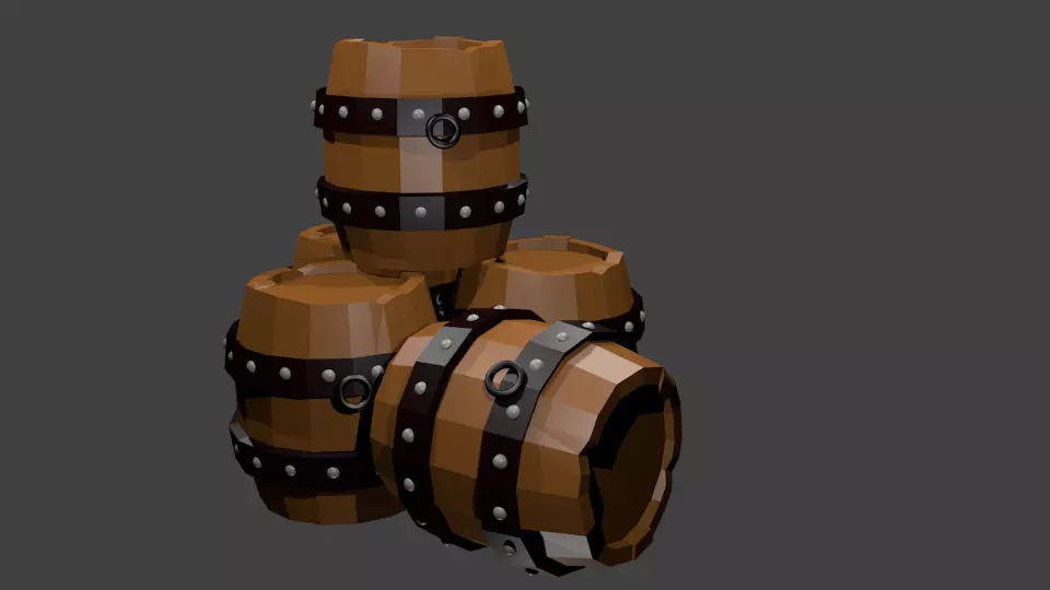 Low Poly Barrel Low-poly 3D model_0