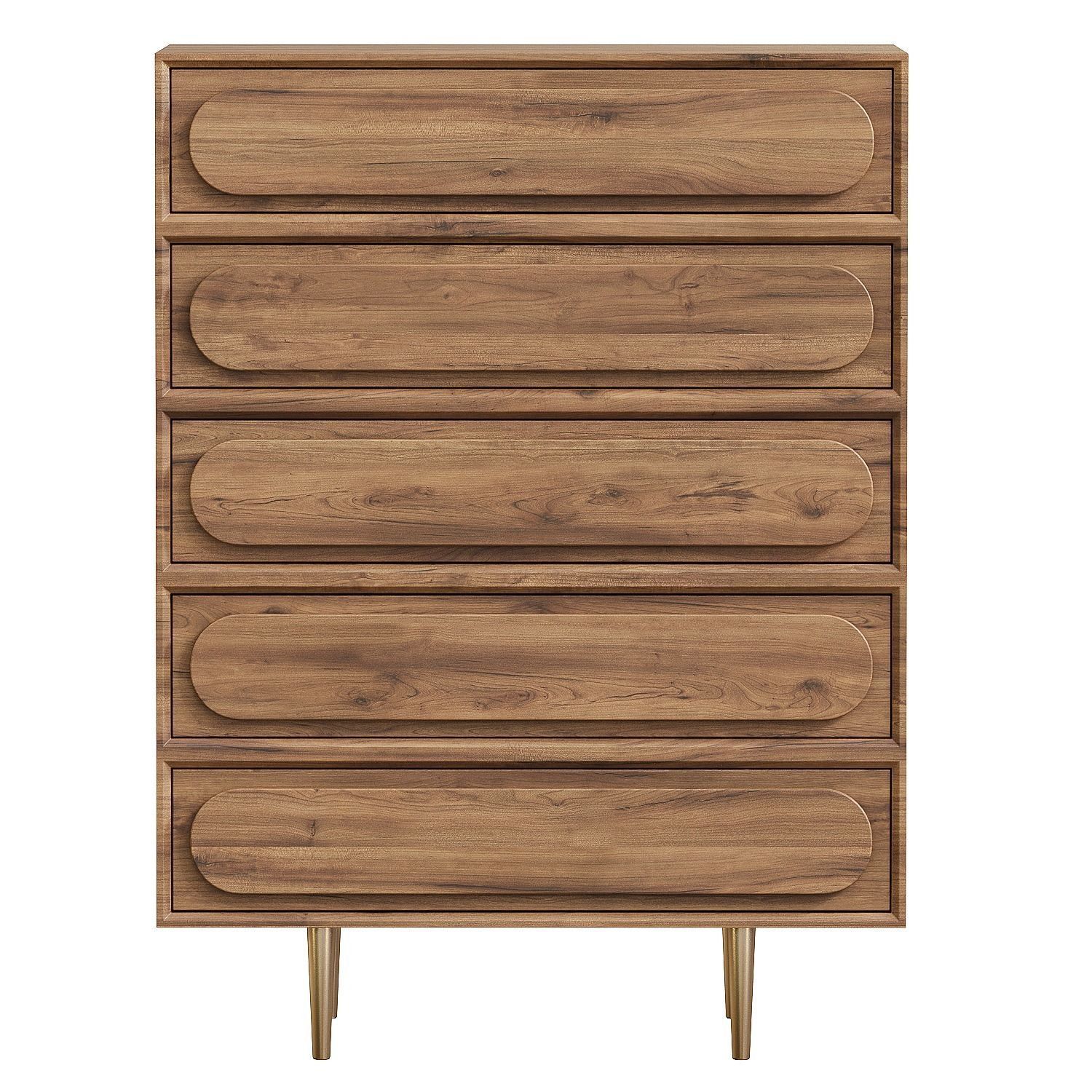 Olga 5 drawer chest of drawers in acacia wood Tikamoon 3D model_1