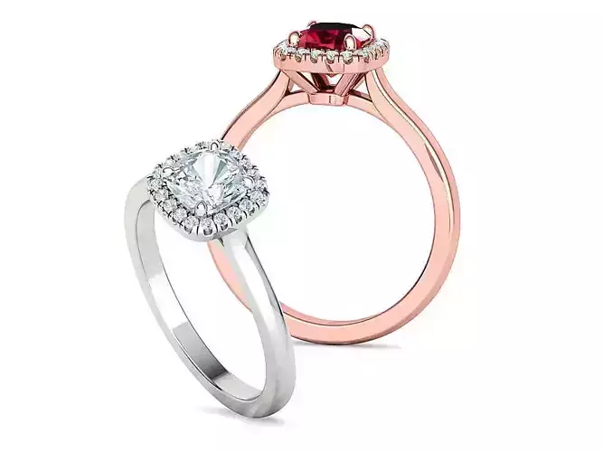 Cushion Halo Engagement Ring 1ct main stone 3Dmodel