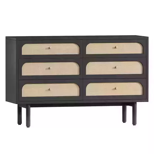 Maren Olive Green and Cane Wood 6-Drawer Dresser 3D model