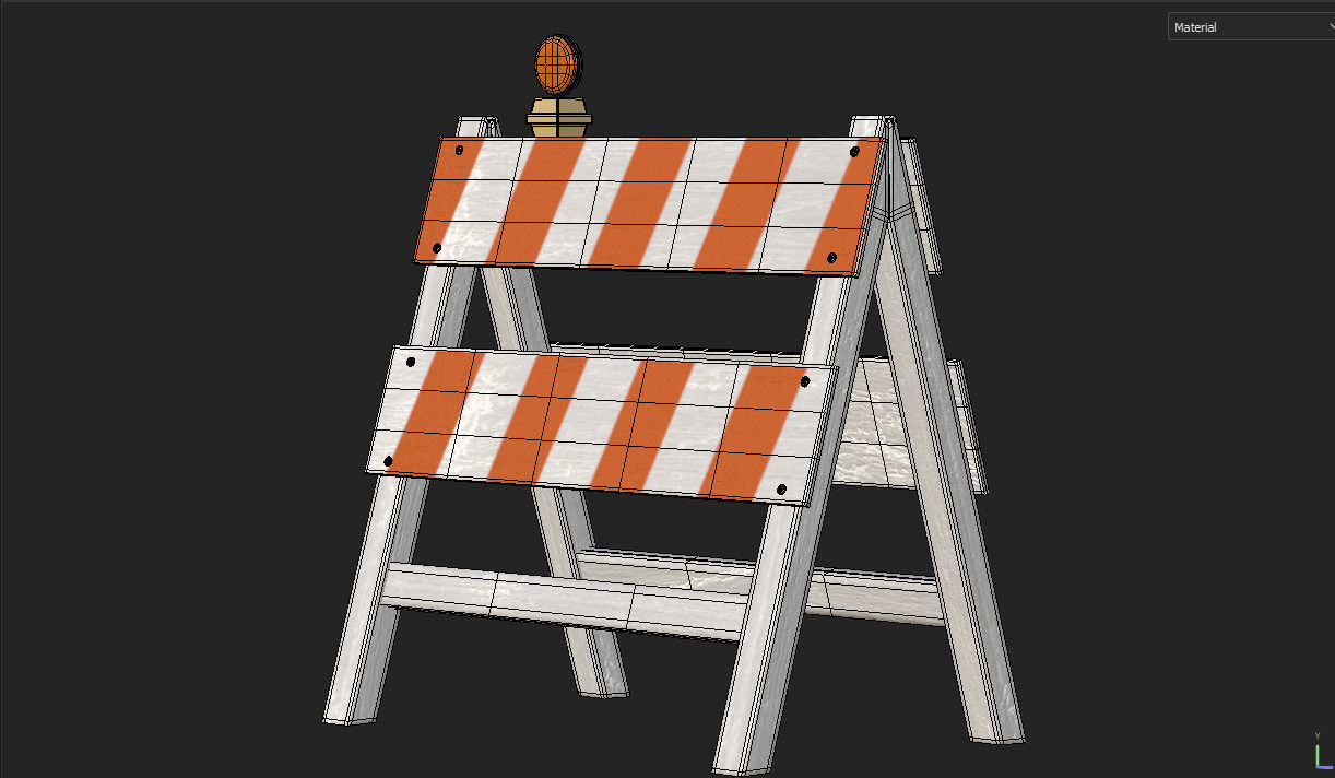 Wood Traffic Barrier Low-poly 3D model_15