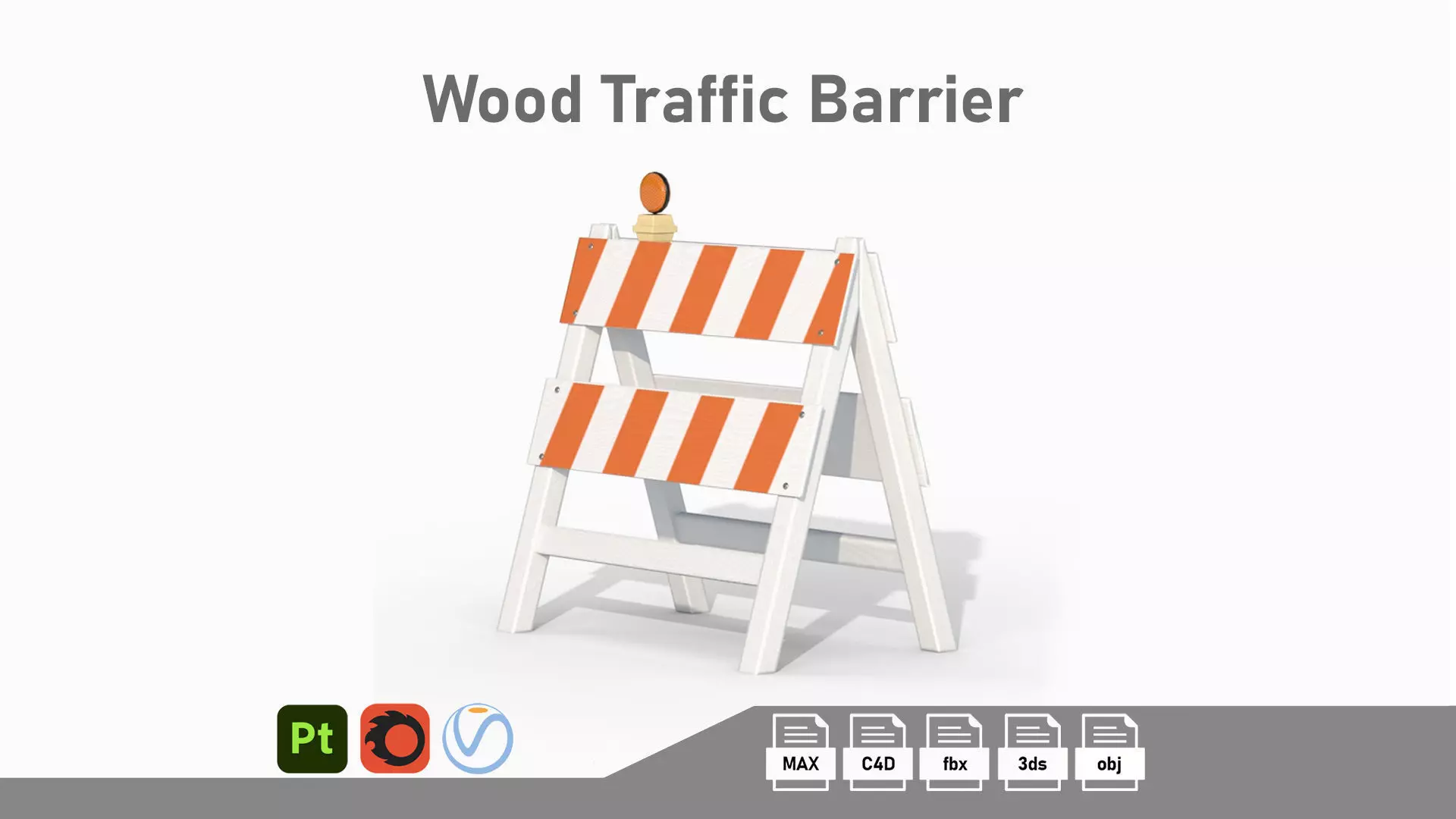 Wood Traffic Barrier Low-poly 3D model_0