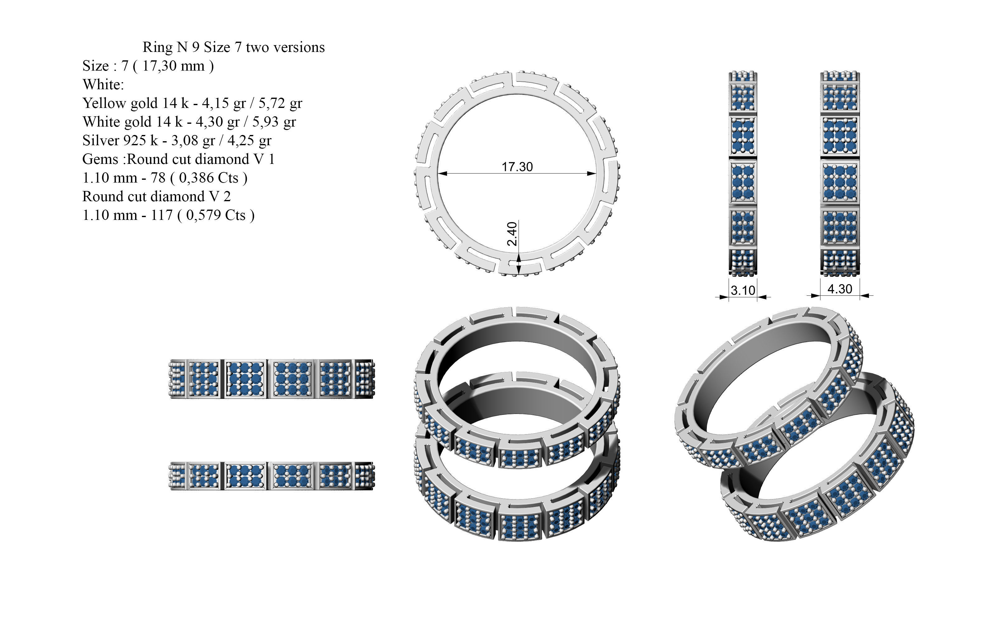 Ring N 9 Size 7 two versions 3D print model_1