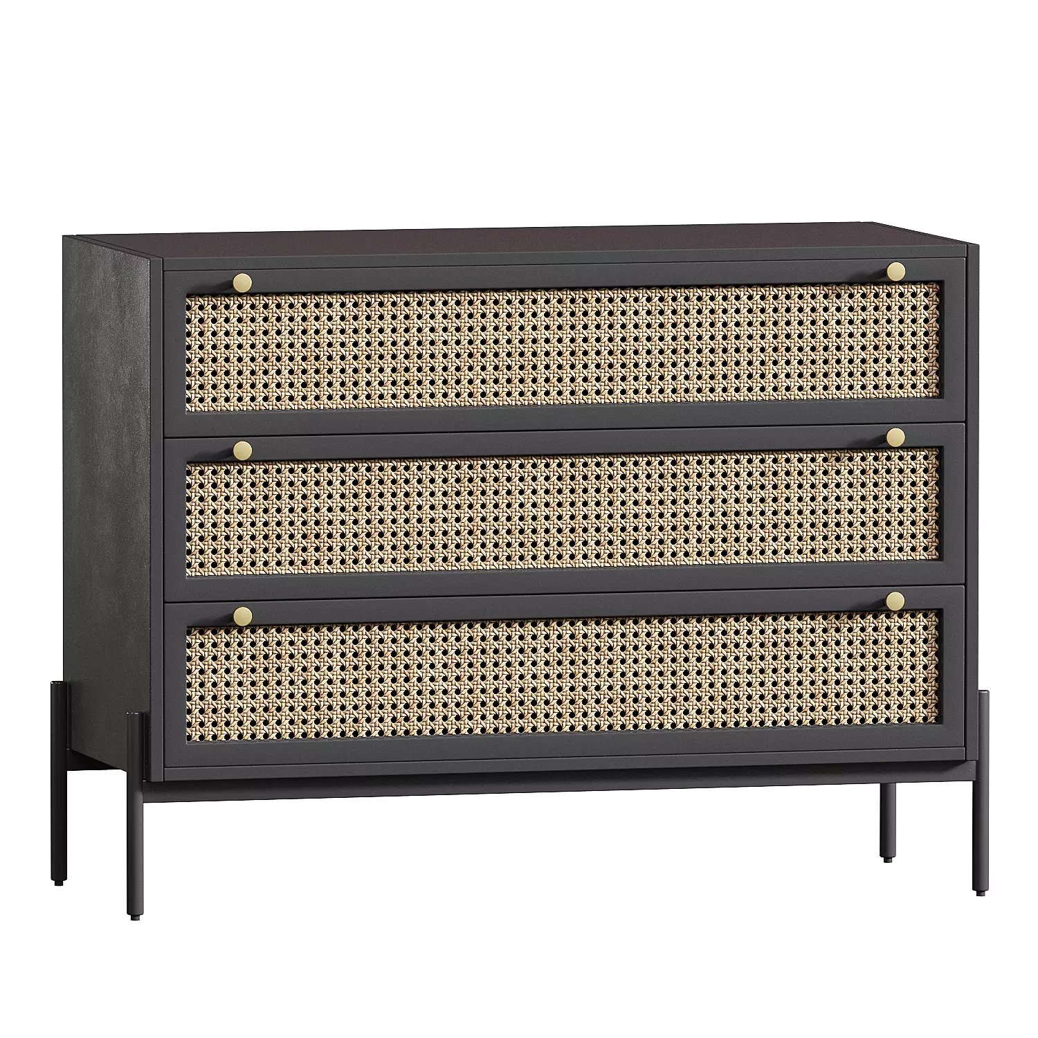 Black rattan chest of drawers 3D model_0