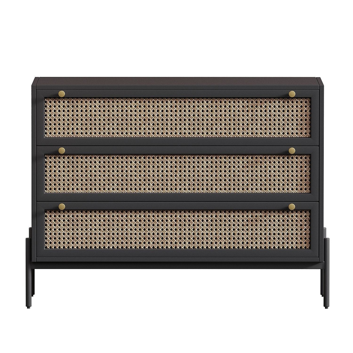 Black rattan chest of drawers 3D model_1
