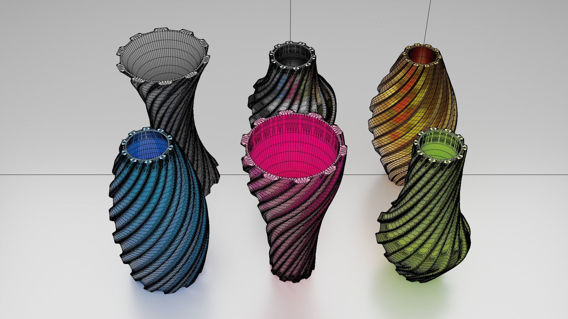 Twisted Wavy Six Vases 3D print model_13